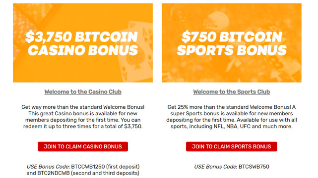 Capture d'écran des Promotions Bovada Bitcoin