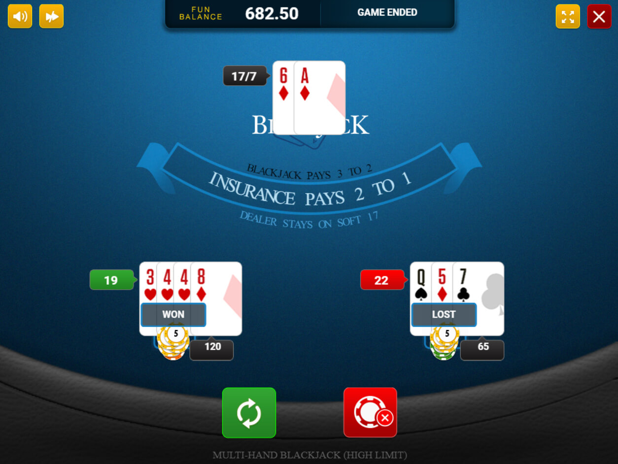Blackjack Multi-Mains sur BetUS Casino Capture d'écran