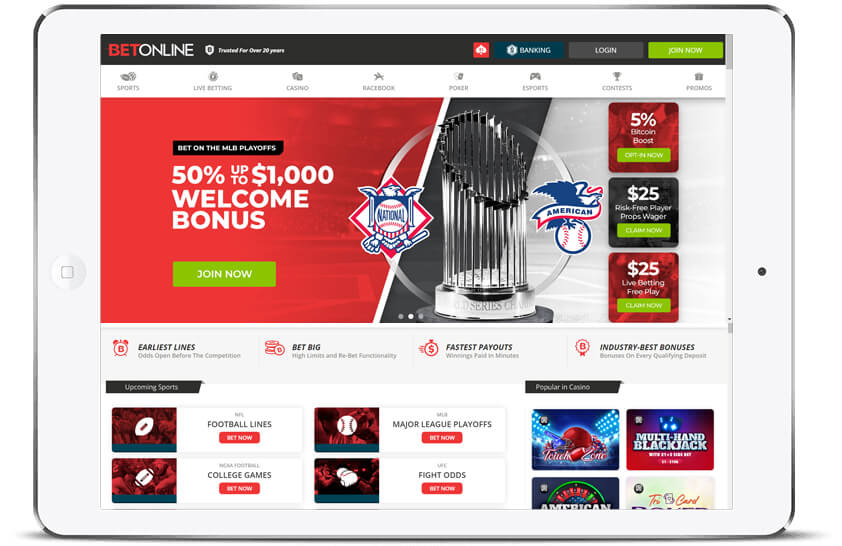 BetOnline Sportsbook MLB-Tablette Blanche